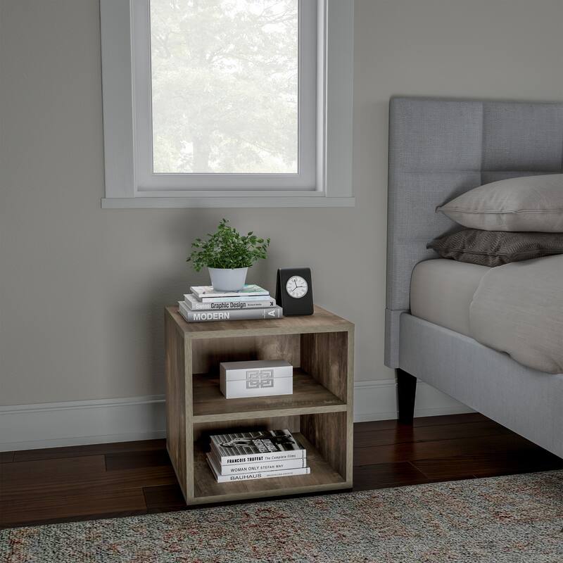Hastings Home Stackable Modular Cube End Table Contemporary Minimalist Modular Accent Piece with 2 Shelves