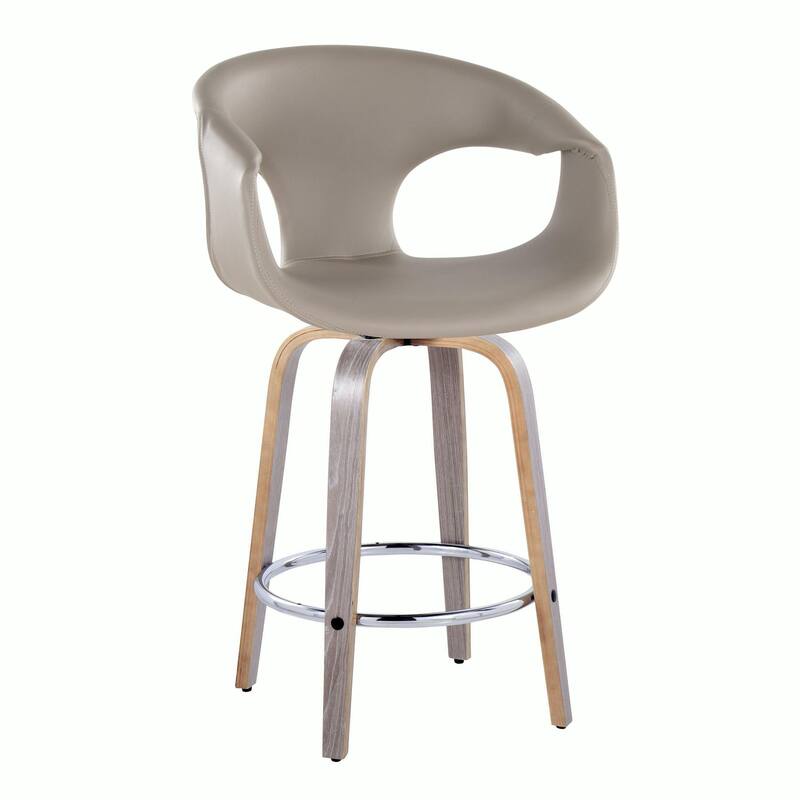 Carson Carrington Saurya 26" Fixed-Height Counter Stool with Bent Wood Legs & Round Footrest (Set of 2) - Light Grey Faux Leather/Light Grey Wood/Chrome