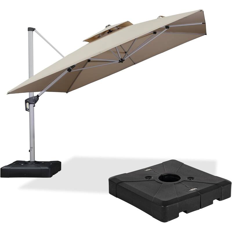 PURPLE LEAF 11ft Square Patio Cantilever Umbrella with Base - Beige
