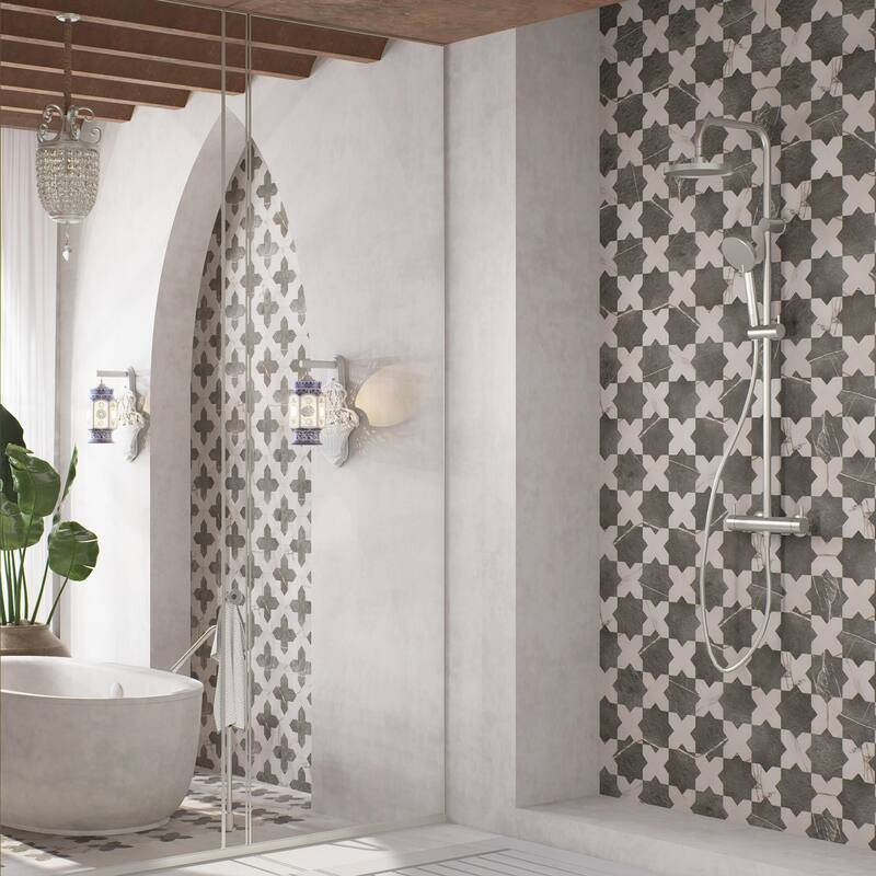 Merola Tile Istanbul Star Night with Day Cross 6" x 12" Porcelain Floor and Wall Tile - Case (32 Tiles)