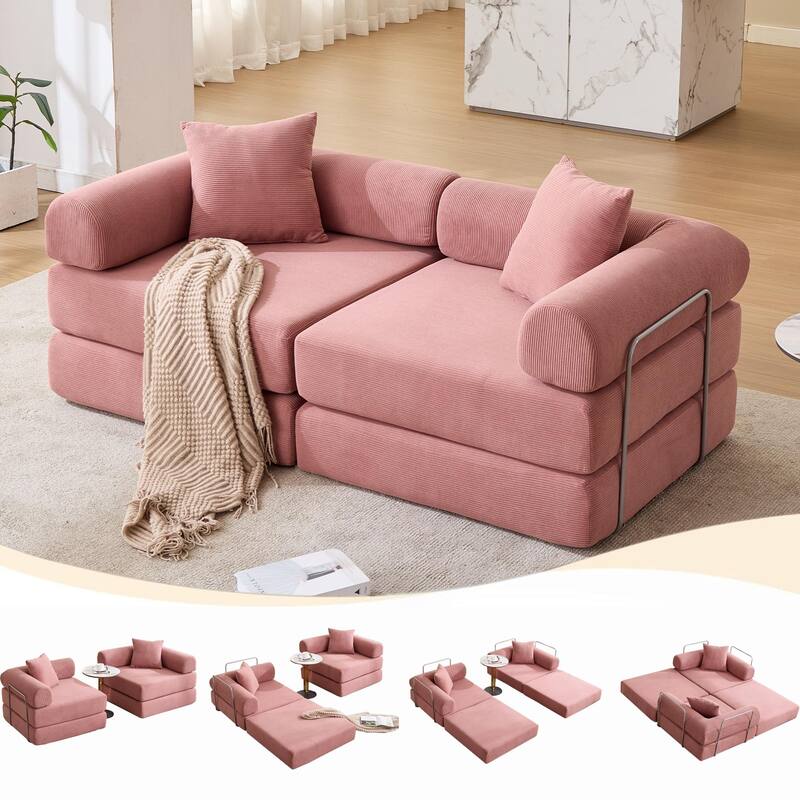 Modular Couch Sofa Bed, Convertible Design with Removable Armrests,Folding Mattress Couch for Small Spaces ,No Assembly
