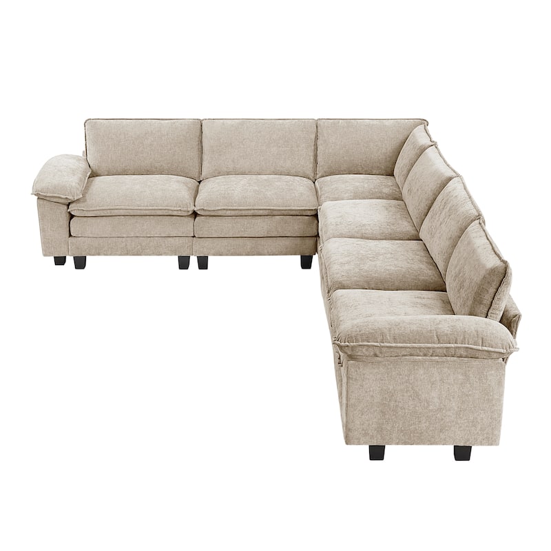 Terra Chenille 6-Piece Modular Sectional Sofa - Wood Finish Feet