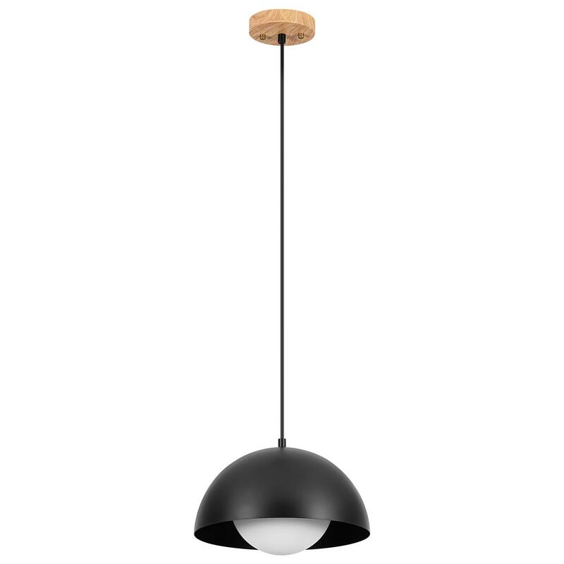 1-Light 11.8" Modern Farmhouse Black Dome Frosted Glass Globe Pendant Light for Kitchen Island - 11.8 in. W x 9.84 in. H