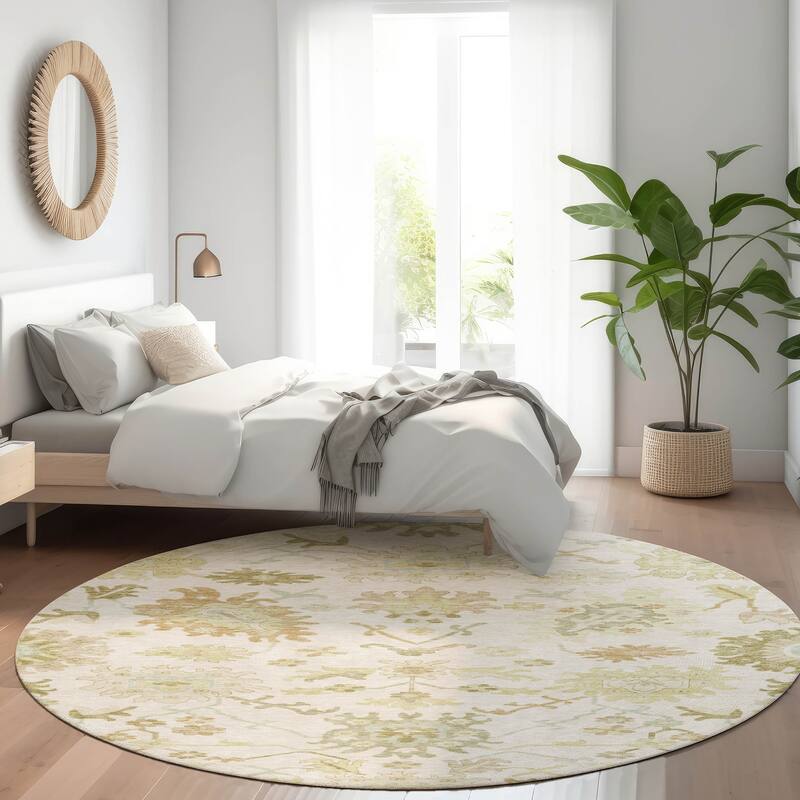 Machine Washable Indoor/ Outdoor Traditional Casual Chantille Rug - Ivory - 8' x 8'