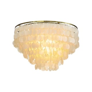 6-Light Coastal Natural Capiz Shell Tiered Flush Mount Ceiling LIght With Antique Gold Metal