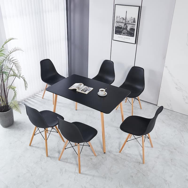 Modern Dining Set with Rectangular MDF Table & Solid Back Metal Chairs
