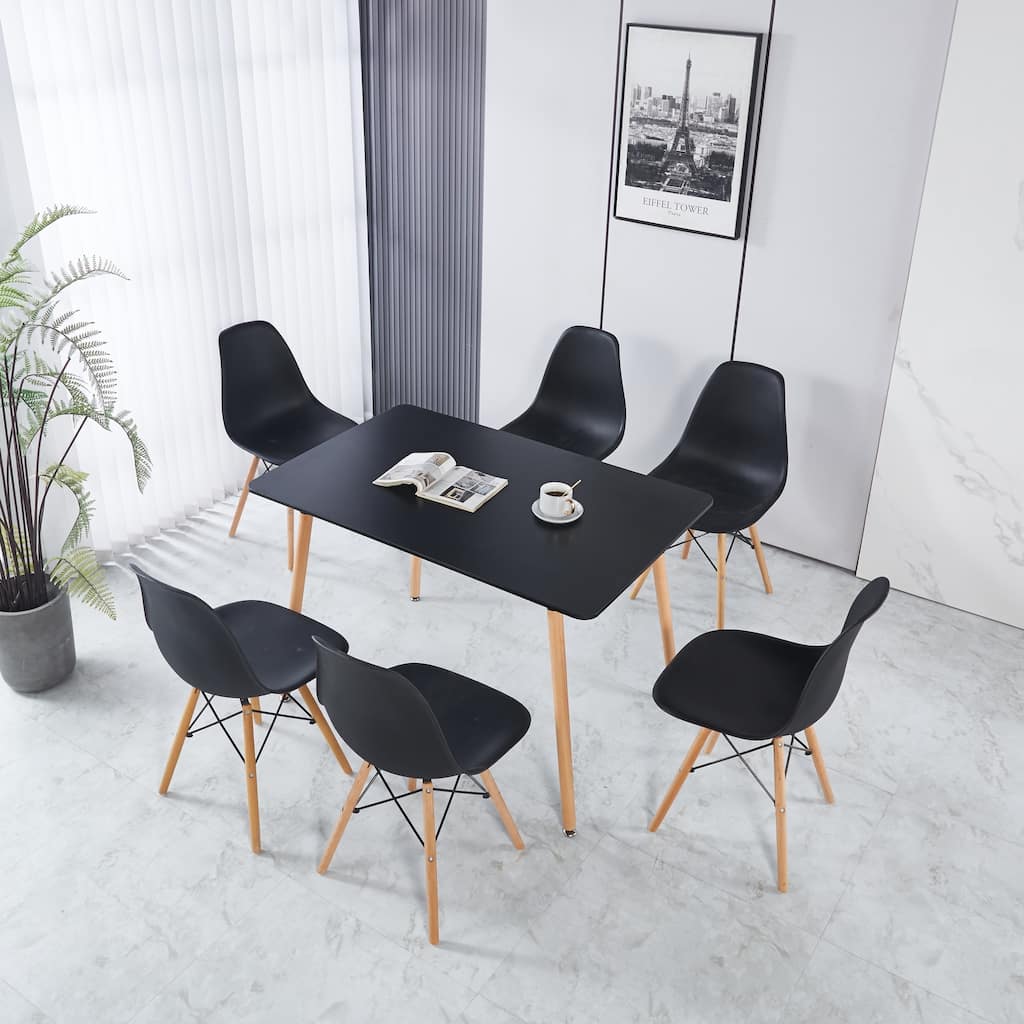 Modern Dining Set with Rectangular MDF Table & Solid Back Metal Chairs
