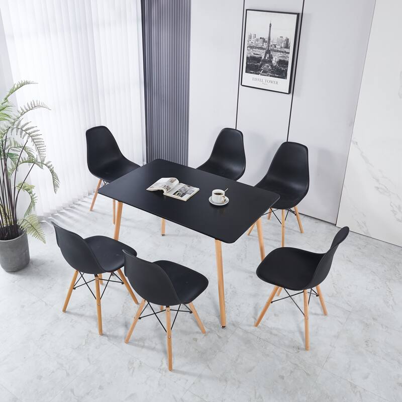 Modern Rectangle Dining Table 4-6 Person, Kitchen Table with MDF Top & Metal Legs, End Table Leisure Coffee Table - Matte Black - Matte Black