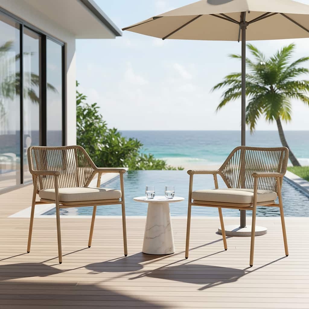 Set of 2 Bisera Brown Outdoor Dining Chair with Arms