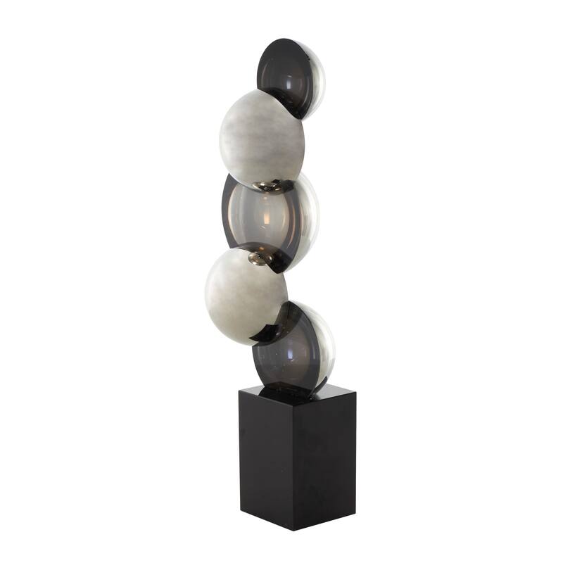 Black or Silver Glass Stacked Orb Abstract Sculpture with Black Base
