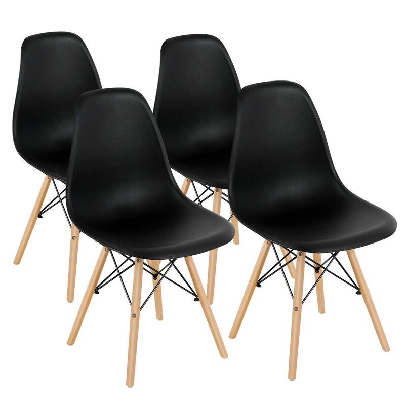 Gymax Set of 4 Modern Dining Side Chair Armless Home Office w/ Wood - Black