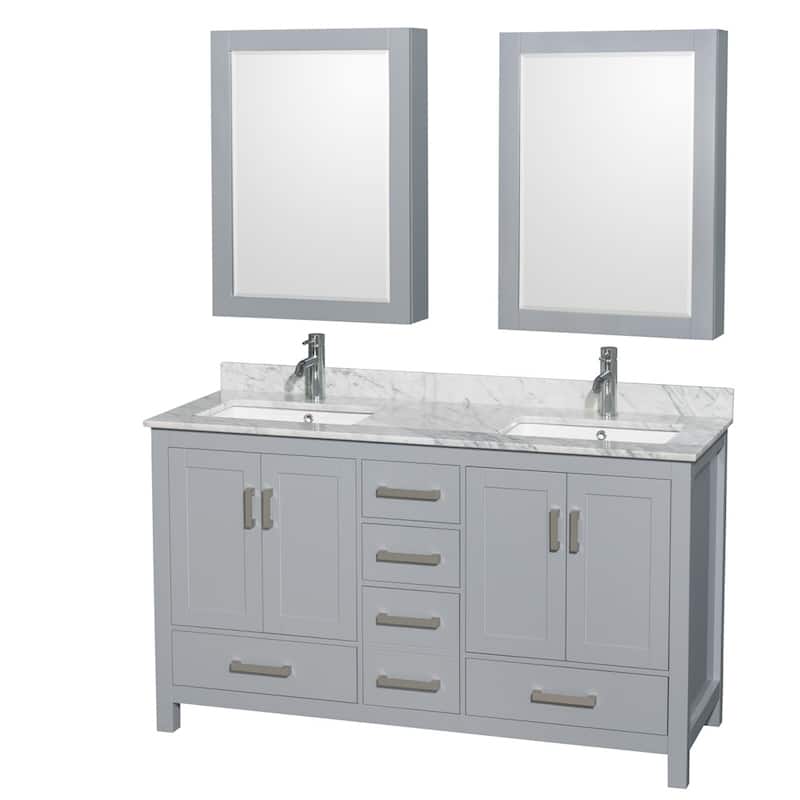 Wyndham Collection WCS141460DUNSMED Sheffield 60" Free Standing Double - Gray / White Carrara Marble Top / Brushed Chrome - Steel Finish