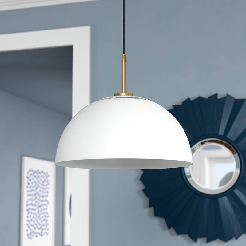Jordyn 16" Wide Pendant with Metal Shade - White/Brushed Brass