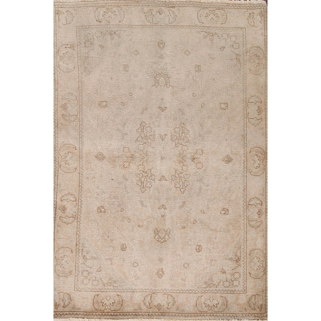 Hand Knotted Oriental 100% Wool Carpet Traditional Floral Beige & Ivories Tabriz Area Rug - 4' 9'' X 3' 0''
