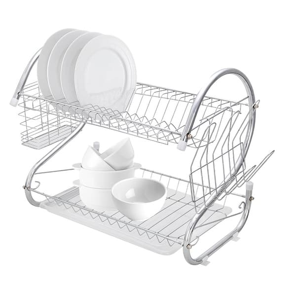 Kitchen Storage Rack Double Layer Dish Drainer Drying Rack With Drainboard,  Multifunctional Tableware Organizer, Black
