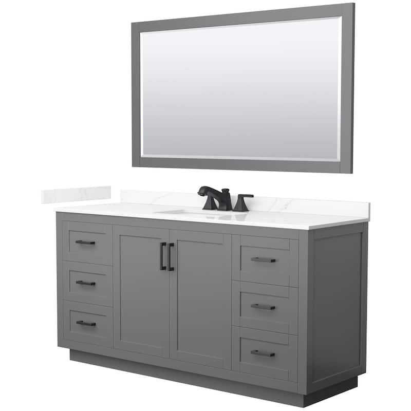 Wyndham Collection WCF292966S-QTZ-US3M58 Miranda 66" Free Standing - Dark Gray / Giotto Quartz Top / Matte Black