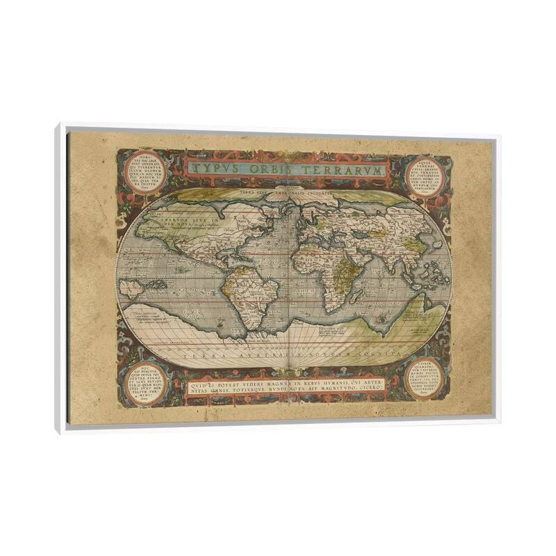 iCanvas "Embellished Antique World Map" by Vision Studio Framed Canvas Print - White - 26x40