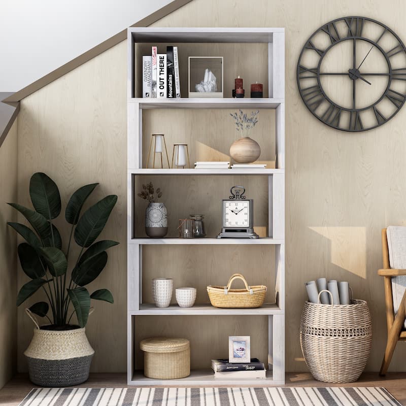 Jessica Farmhouse White Oak 5-Shelf Bookcase by Furniture of America