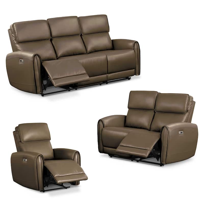 Furniture of America Elente Modern 3-Piece Faux Leather Power Recline Sofa Set with USB Ports