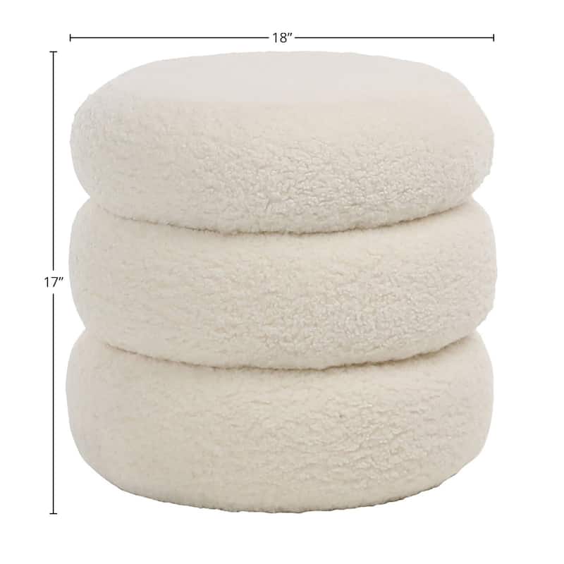 Declan Ivory Faux Sheepskin Round Ottoman