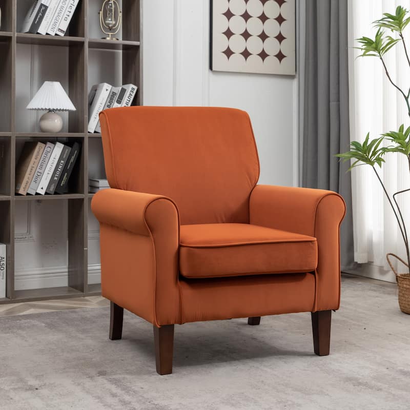Traditional Rolled Arm Living Room Armchair - Orange