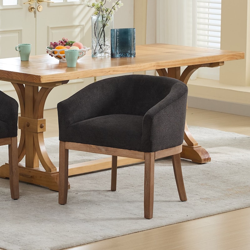 Black Barrel Dining Chair Side Chair Lounge Chair Dressing Chair Kitchen Chair Reception Chair with Wood Legs - Black