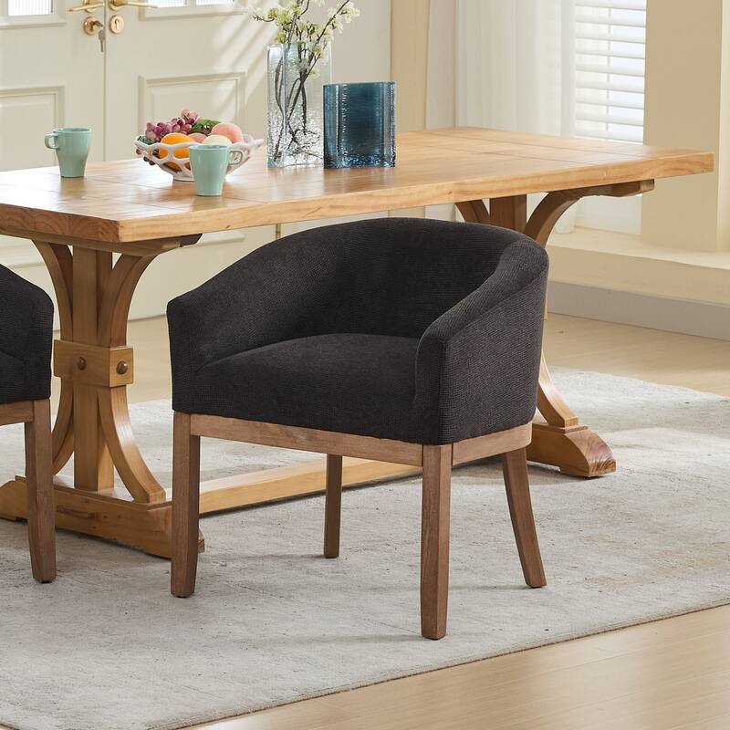 Modern 19" W Upholstered Barrel Dining Chairs with Arms, Farmhouse Linen Accent Chairs with Solid Wood Frame