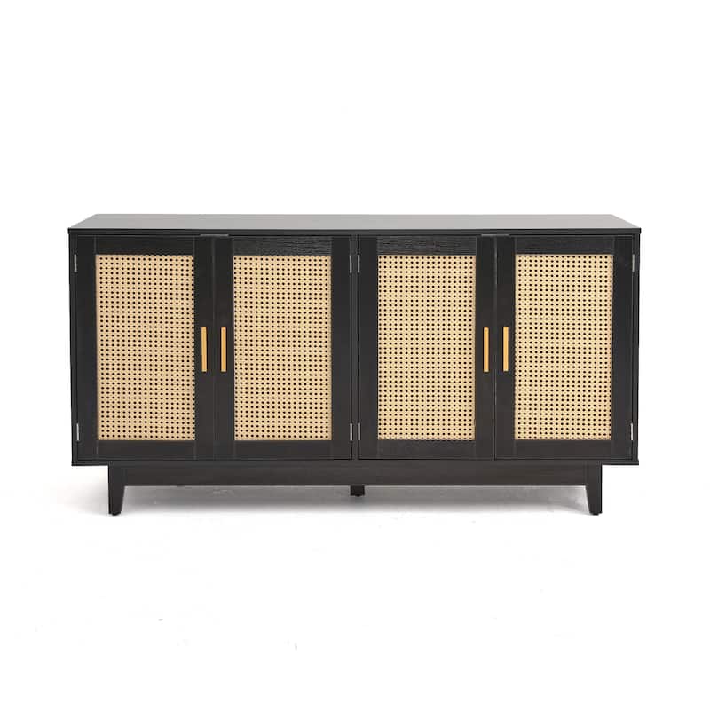 Rattan Accent Cabinet Storage Sideboard Buffet with 4 Doors