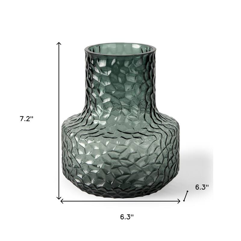 7" Green Faceted Glass Table Vase - 6.30
