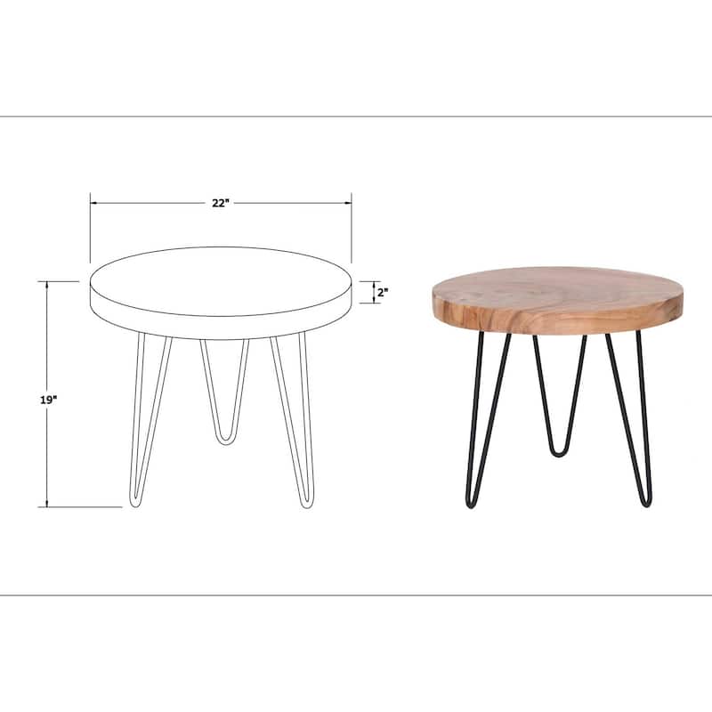 Cross-Cut Wood Slab Side Table With Iron Legs by East at Main