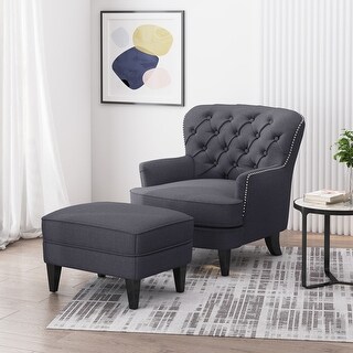 Correia Contemporary Tufted Fabric Club Chair and Ottoman Set by Christopher Knight Home