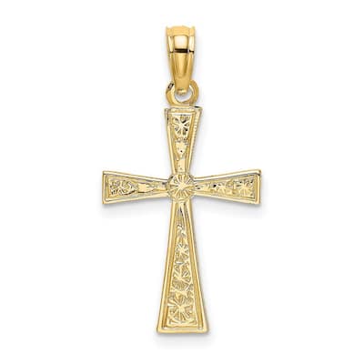 Curata 14k Yellow Gold Engraved Flared Christian Cross Pendant Necklace 12mmx19mm