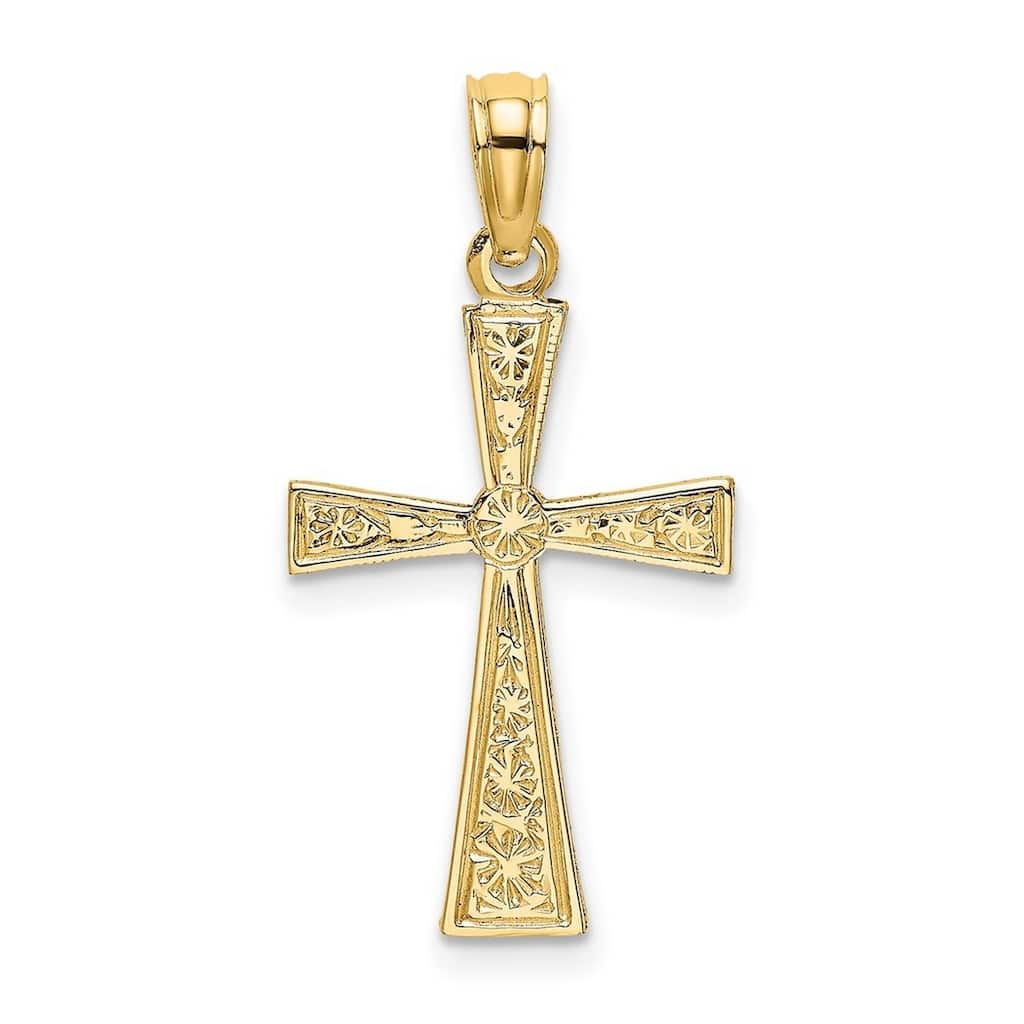 Curata 14k Yellow Gold Engraved Flared Christian Cross Pendant Necklace 12mmx19mm