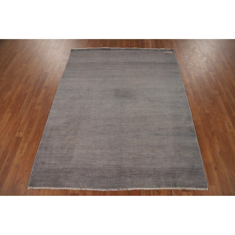 Gray Modern Gabbeh Oriental Rug Hand-Knotted Wool Carpet - 5'2"x 6'6"