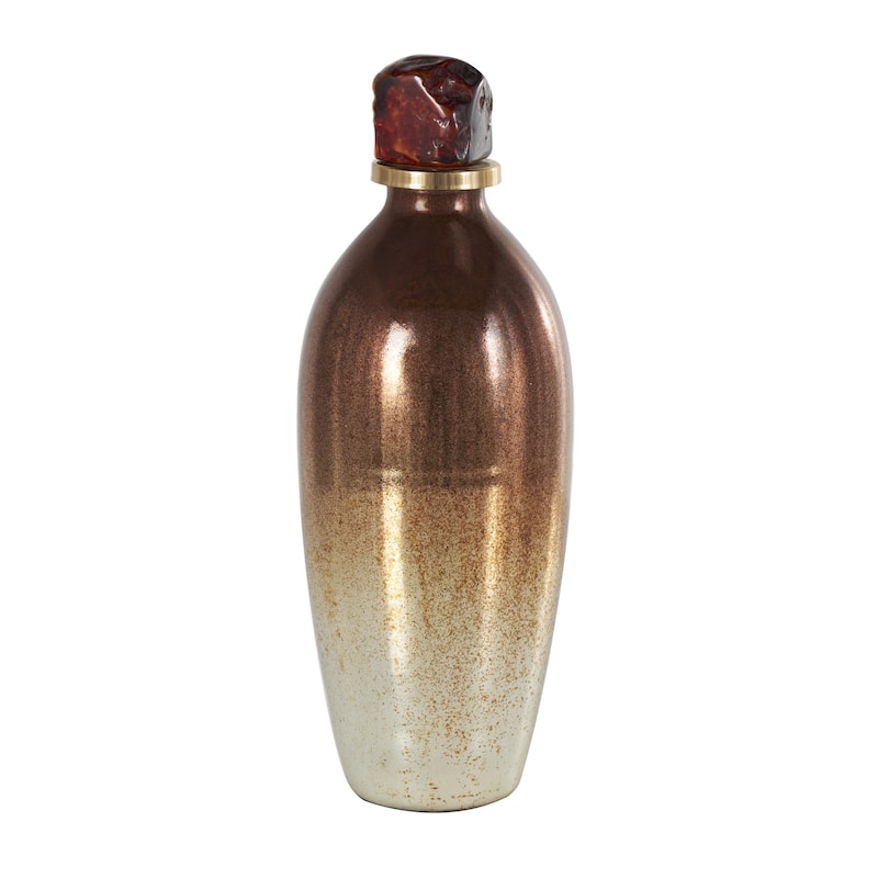 Glass Speckled Ombre Living Room Decorative Jars with Textured Top Knob and Gold and Beige Accents - Copper - Roche River Decor