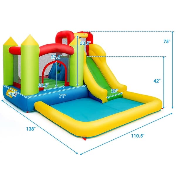 dimension image slide 1 of 2, Gymax Inflatable Bounce House Water Slide Bouncer Pool w/ Climbing