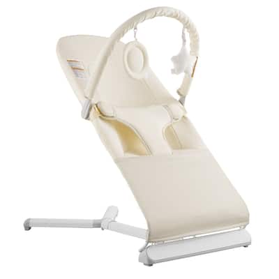 Beige Portable Baby Bouncer Chair with 2 Recline Positions and Foldable Rocker Seat with Toy Bar - 27” L x 16.1” W x 23.6” H