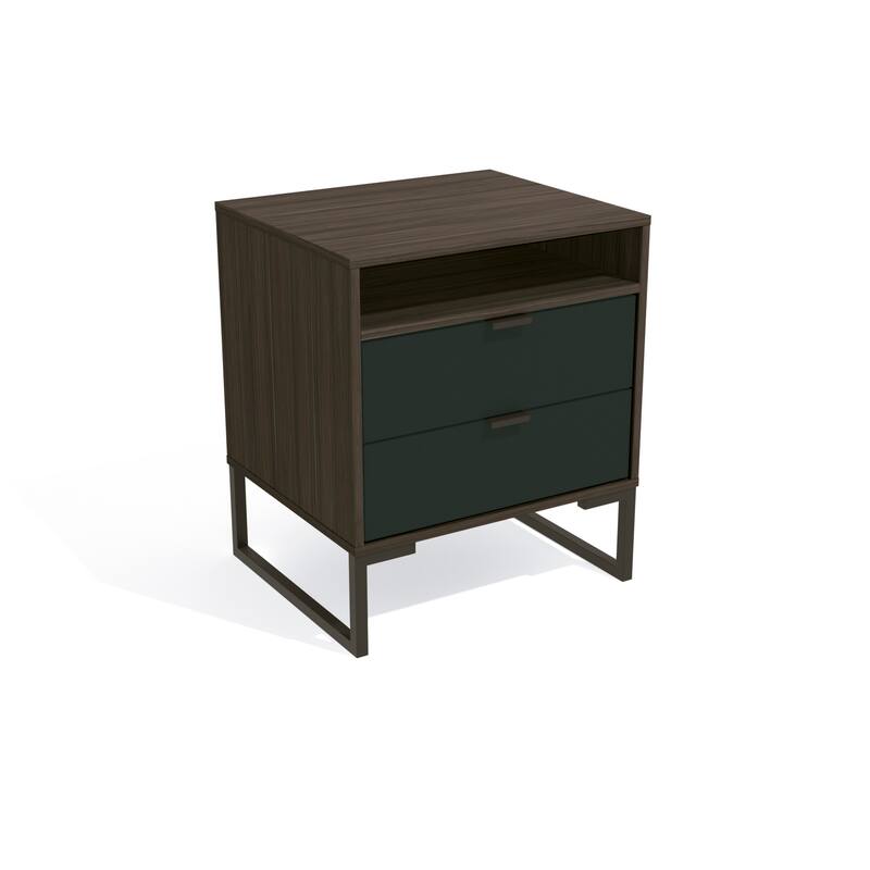 Mid-Century Modern Collins Nightstand - 2 Drawers & Niche