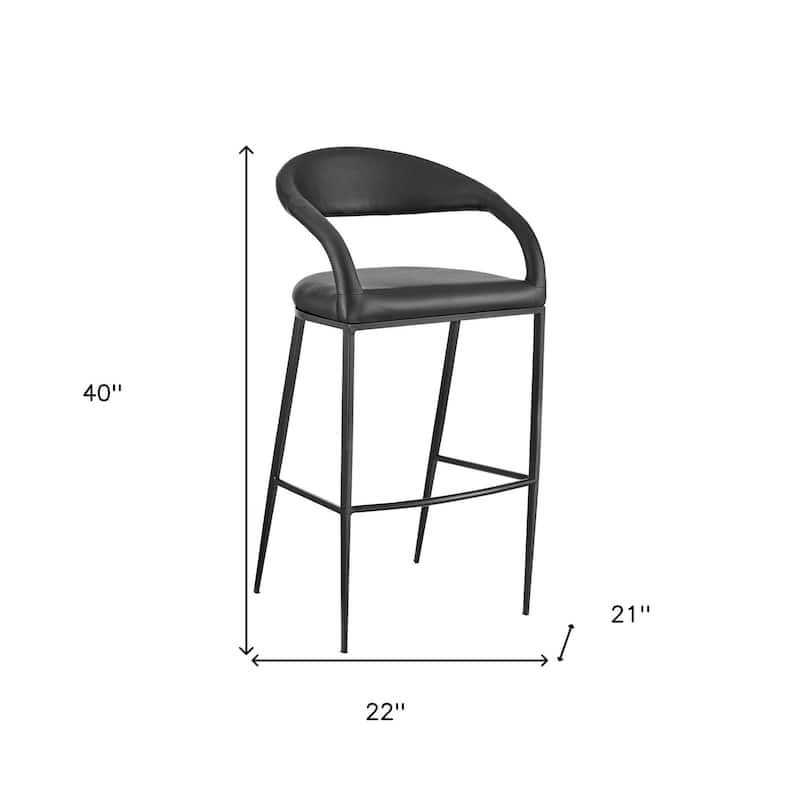 HomeRoots 30" Black Faux Leather and Iron Low Back Bar Height Bar Chair