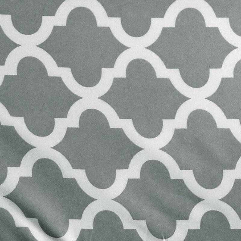 Three Piece Gray and White Quatrefoil Microfiber Twin Sheet Set