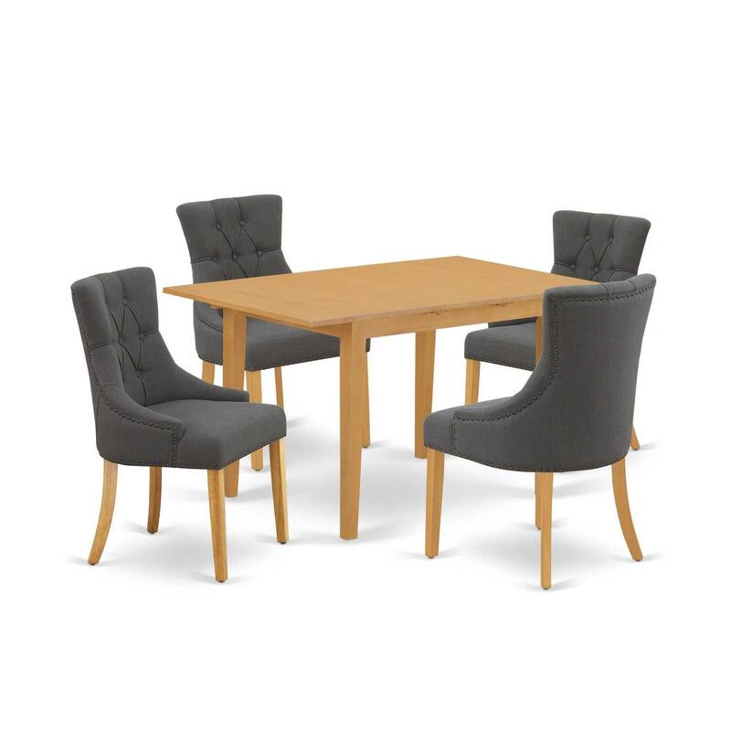 HomeStock 5-Pc Natural Oak Finish Solid Wood Top - Rectangular Dining Room Set with Butterfly Leaf - Seats 4