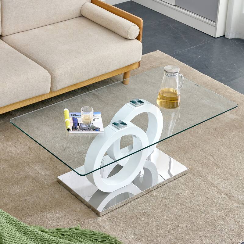Rectangular Coffee Table withTempered Glass Tabletop
