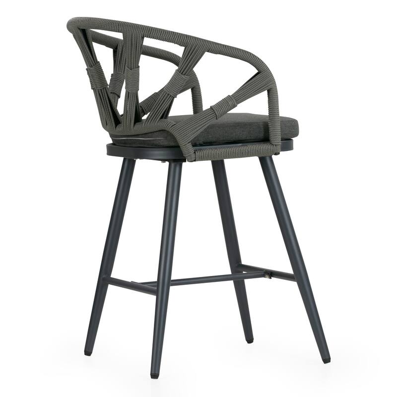 Set of 2 Birre Grey Outdoor Counter Height Stool with Hand-Woven Back
