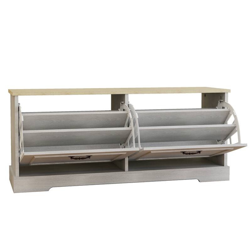 Shoe Storage Bench with 2 Flip Drawers and Adjustable Shelf