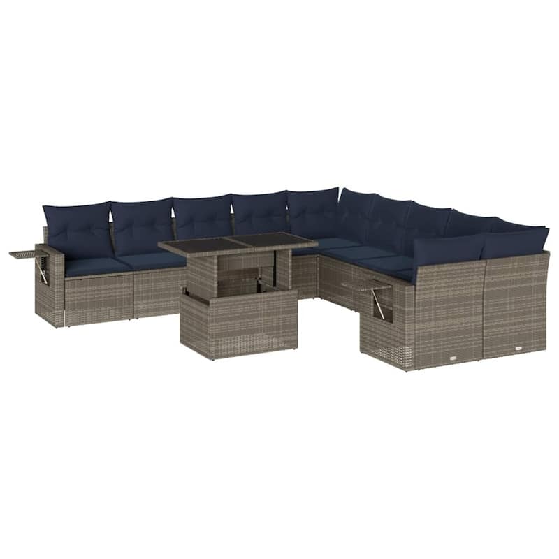 vidaXL Patio Sofa Set with Cushions and Table Outdoor 11 Piece Poly Rattan - 24.4 x 24.4 x 27.2