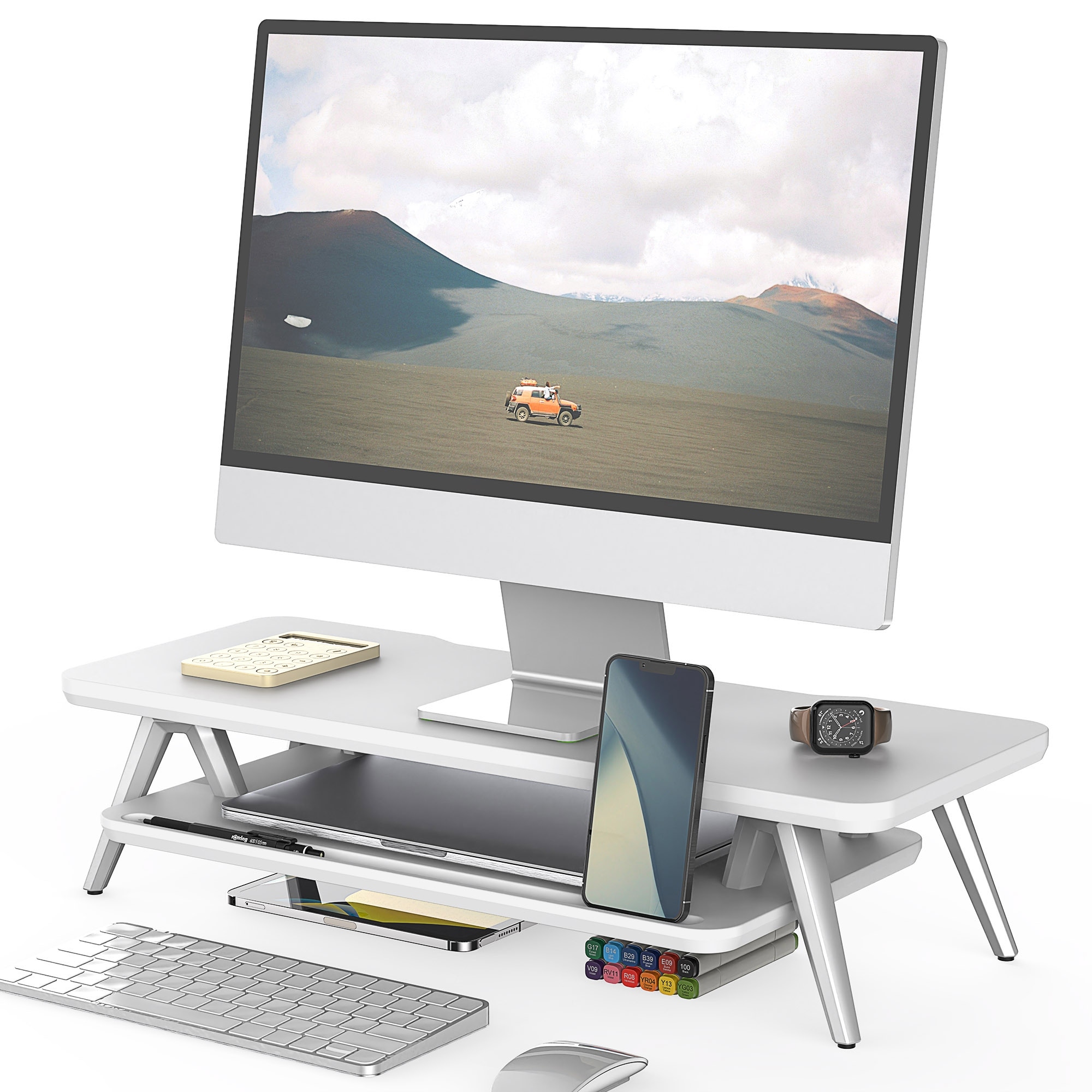 Fenge Monitor Stand, 23.6 Inch 2 Tiers Monitor Stands Riser