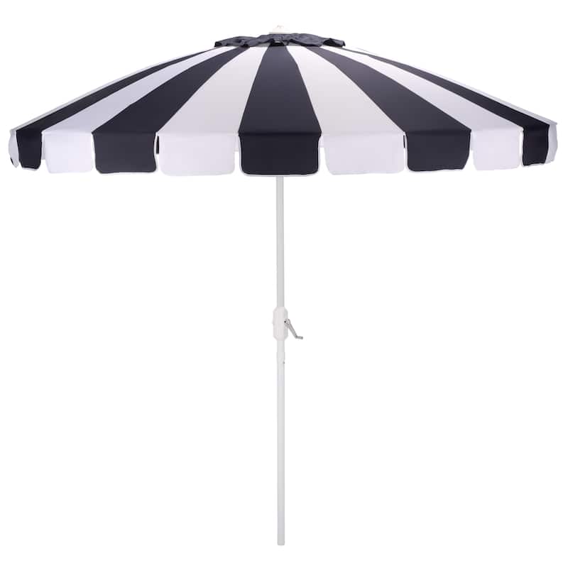 SAFAVIEH Outdoor Patio Furniture Buti 9 Ft Umbrella, Crank Lift Shade with Aluminum Frame - Navy Striped/White