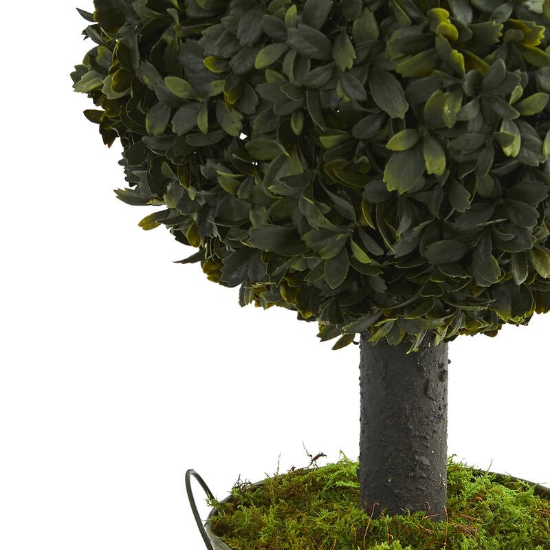 1.5ft Boxwood Ball Topiary Artificial Tree in Green Tin with UV Resistant Spherical Green Foliage for Patio or Home