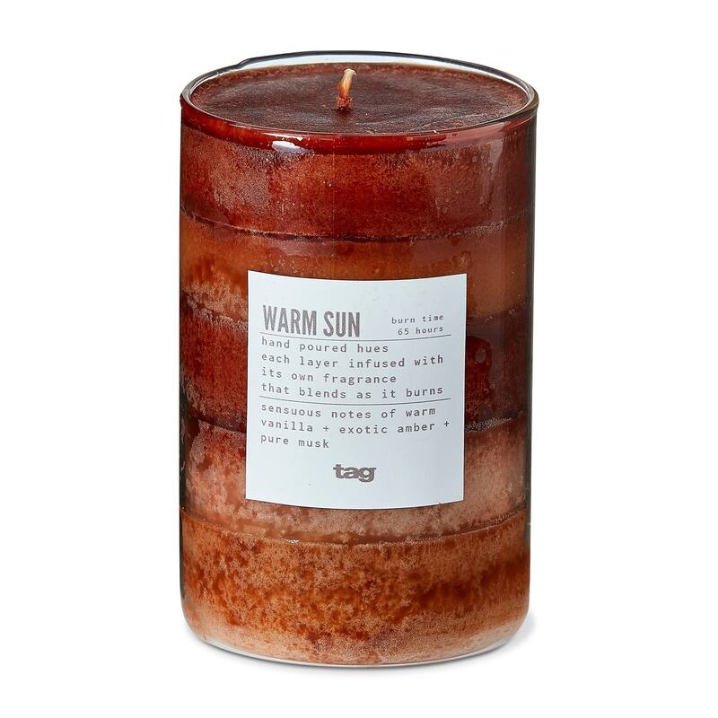 Warm Sun Themed Scented Paraffin Wax Pillar Candle Medium, Brown, 3x4.7 inch, Burn Time 85 Hours