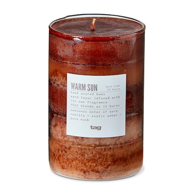 Warm Sun Themed Scented Paraffin Wax Pillar Candle Medium, Brown, 3x4.7 inch, Burn Time 85 Hours